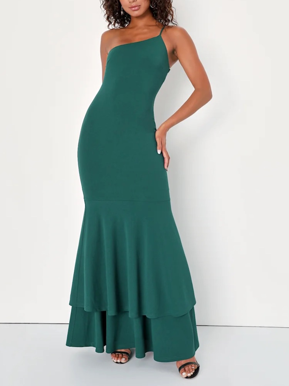 LULUS Vivid Icon Emerald Green One-Shoulder Mermaid Maxi Dress